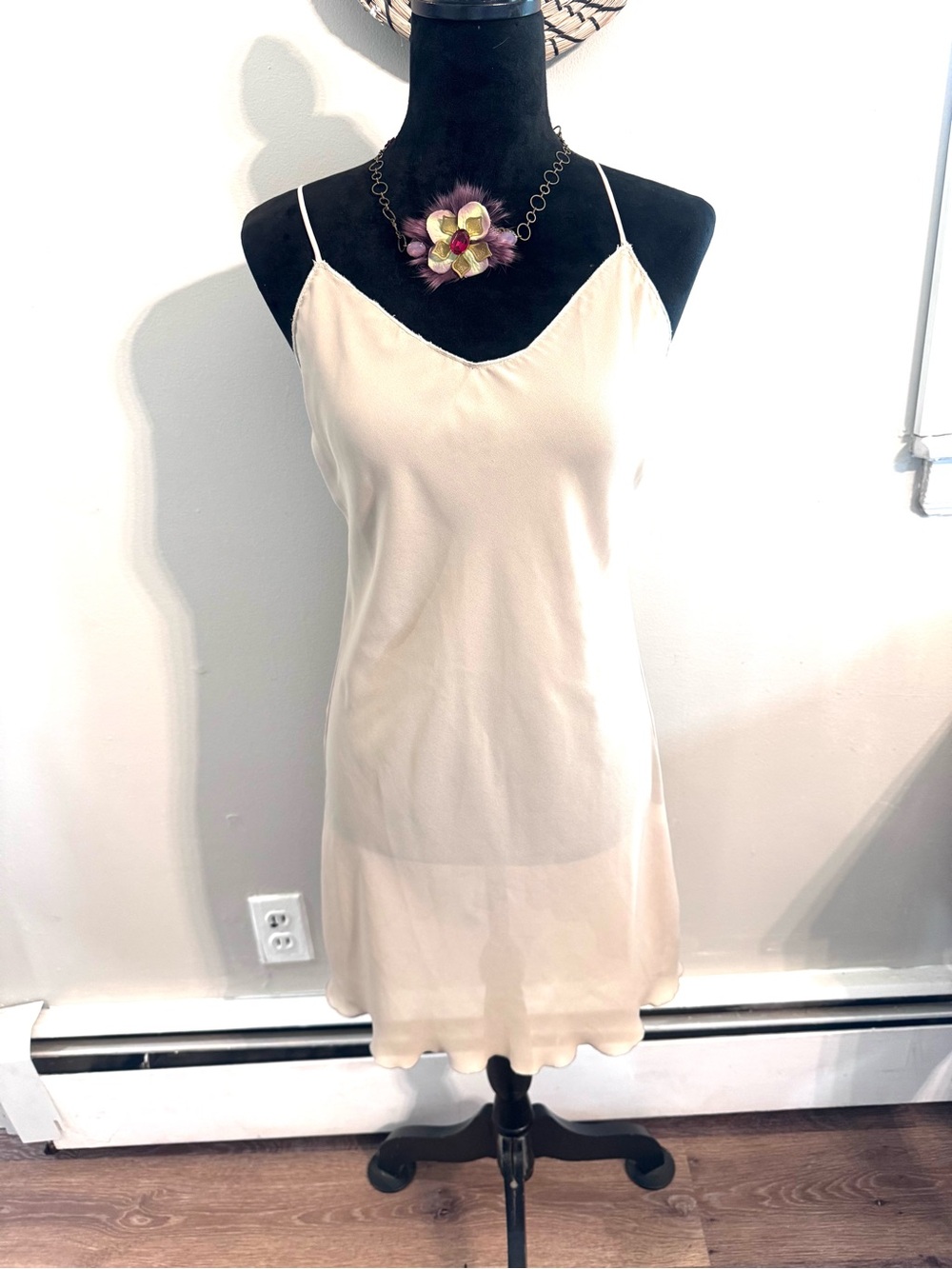 Anna Sui Nude Chiffon Sheer Slip Chemise
